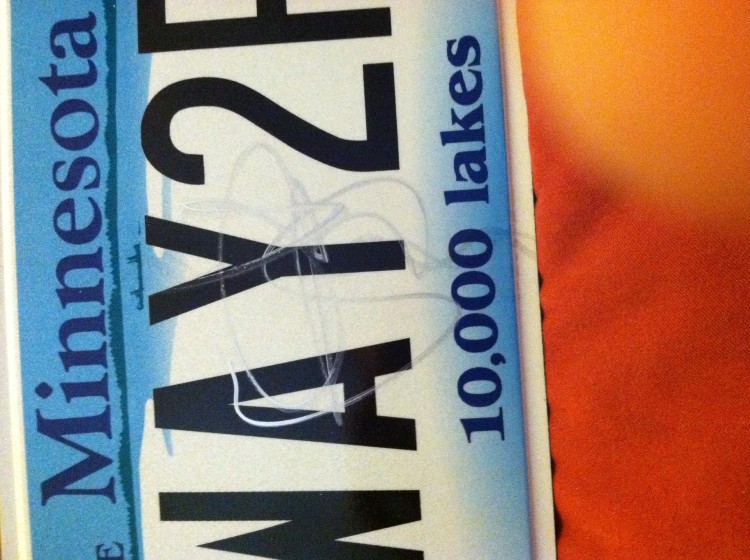 Sammy signed my license plate